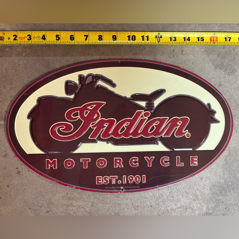 Vintage inspired metal wall sign mancave Indian motorcycle